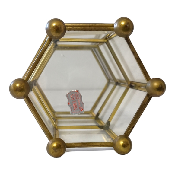 Vintage Glass Curio Cabinet Mini Brass Octagon 70s 80s Jewelry Trinket Box - Picture 6 of 16